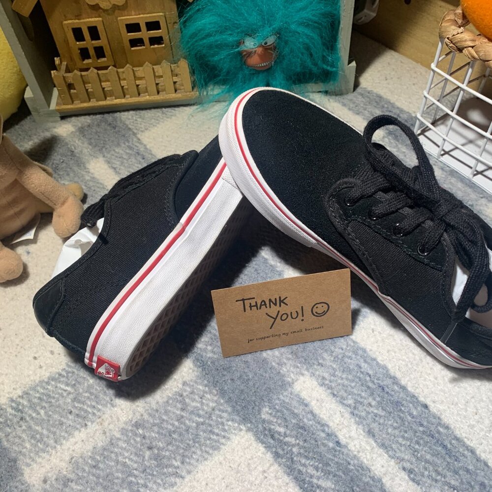 Youth Size 4.0 VANS PRO Authentic Shoes "Chima" Black w/ Red Trim Suede & Canvas